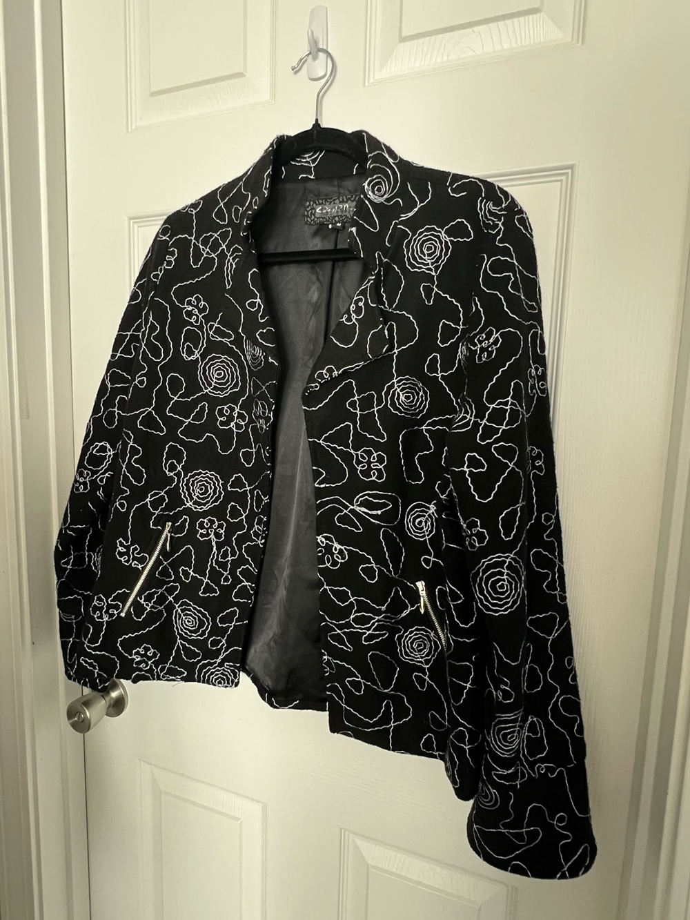 Vintage | Cheryl Nash Black Floral Embroidered Coat | Silver Hardware | Size M